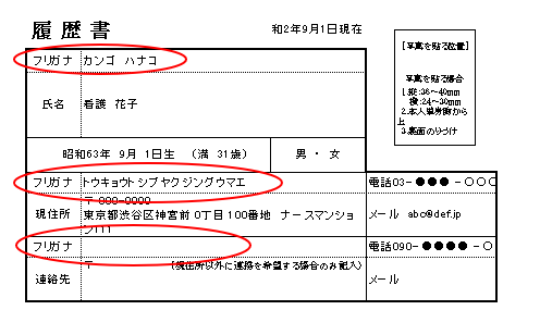 履歴書　振り仮名